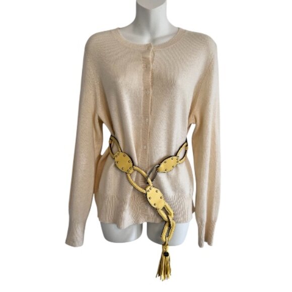 Karen Millen Yellow Leather Metal Studded Belt Size 2 Adjustable up to 36" Waist - Picture 3 of 9